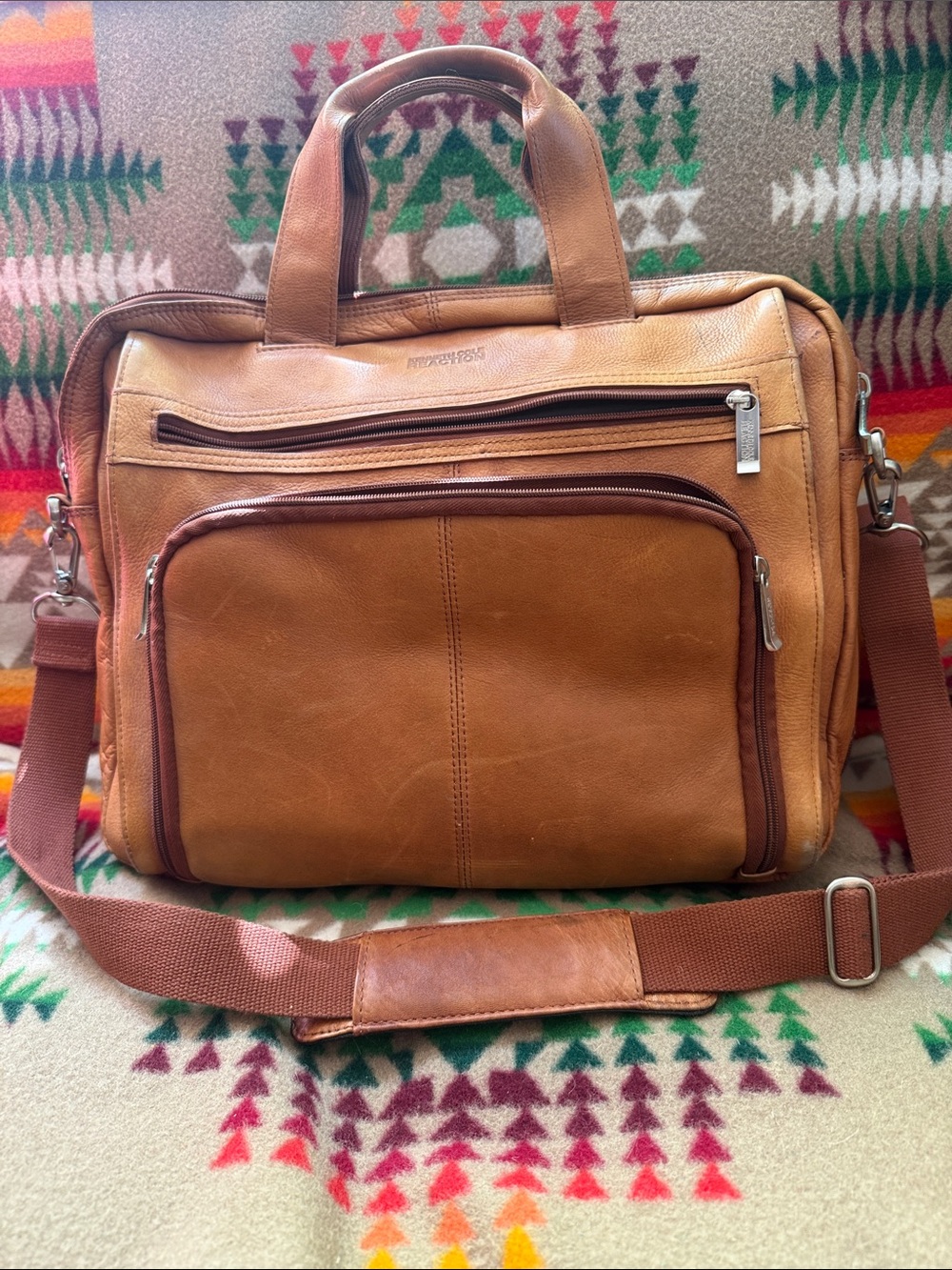 Kenneth Cole Cognac Leather Briefcase Messenger